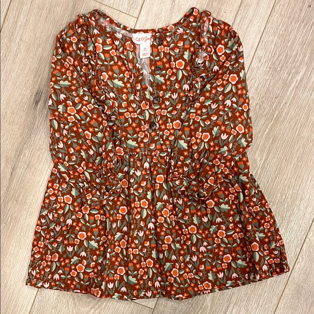 Orange Ruffled Blouse with Bib Collar and Tunic Style